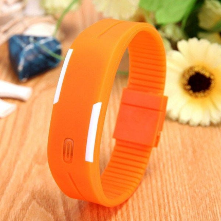 주황색 LED 디지털 실리콘 손목시계 / 운동 공용 LED 손목시계