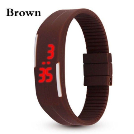 갈색 LED 디지털 실리콘 손목시계 / 운동 공용 LED 손목시계