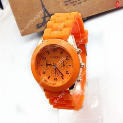 주황색 소형 학생용 패션 손목 시계 / 실리콘 젤리 밴드 키즈