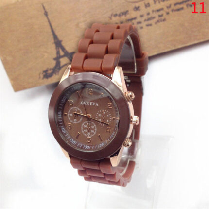 갈색 소형 학생용 패션 손목 시계 / 실리콘 젤리 밴드 키즈