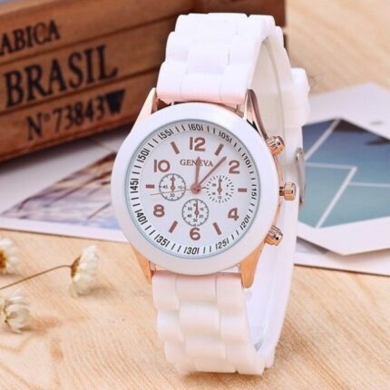 흰색 소형 학생용 패션 손목 시계 / 실리콘 젤리 밴드 키즈