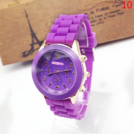 보라색 소형 학생용 패션 손목 시계 / 실리콘 젤리 밴드 키즈