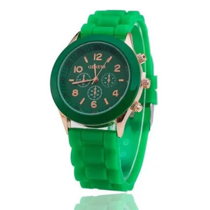 초록색 소형 학생용 패션 손목 시계 / 실리콘 젤리 밴드 키즈