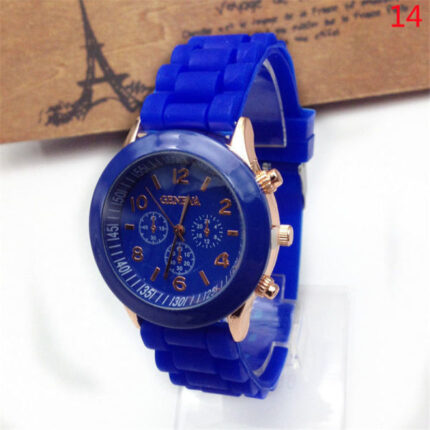 파란색 소형 학생용 패션 손목 시계 / 실리콘 젤리 밴드 키즈