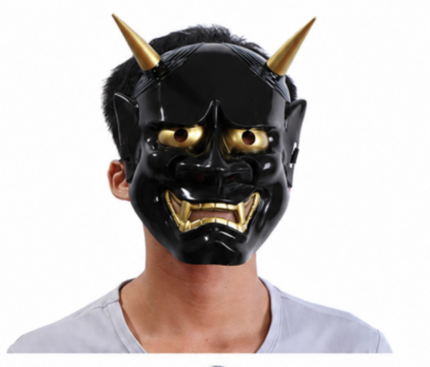 검은색 한냐노멘 일본 전통 가면 / 오니 풀페이스 코스프레 마스크